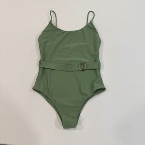 Mikoh Mila Belted One Piece Swimsuit Womens Large Olive Green Quiet Luxury